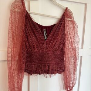 Anthropologie Terra cotta Mesh Blouse